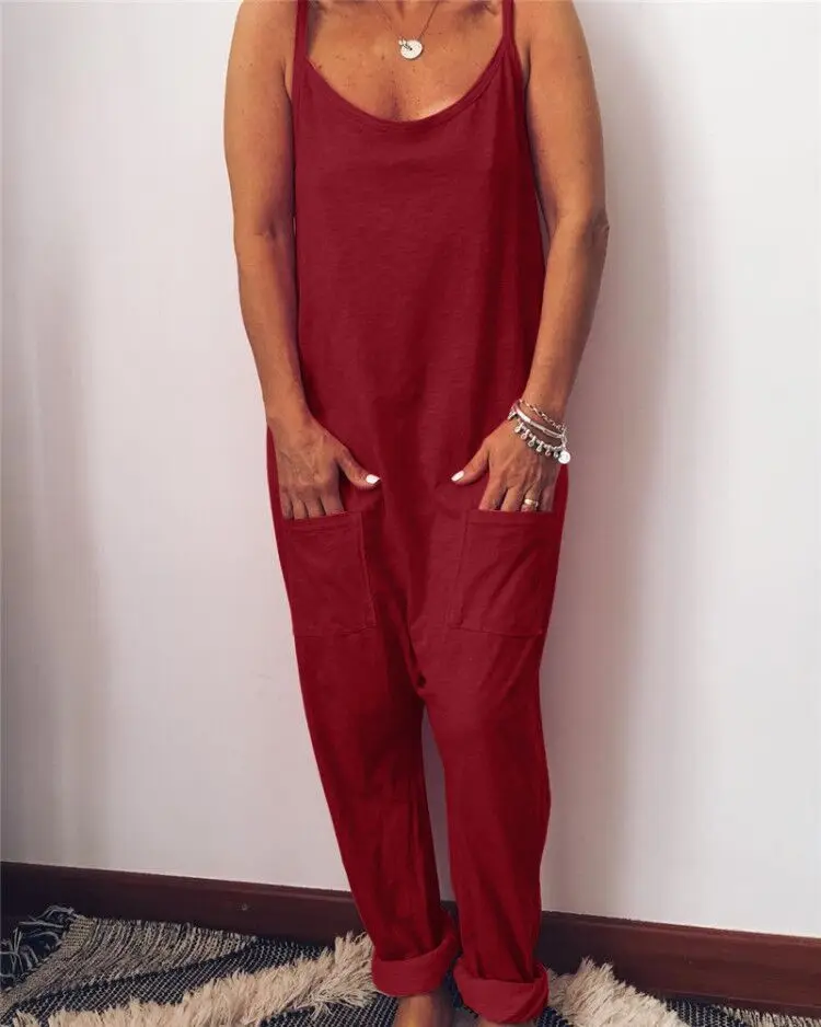 

Sexy suspender open back pocket women's Jumpsuit