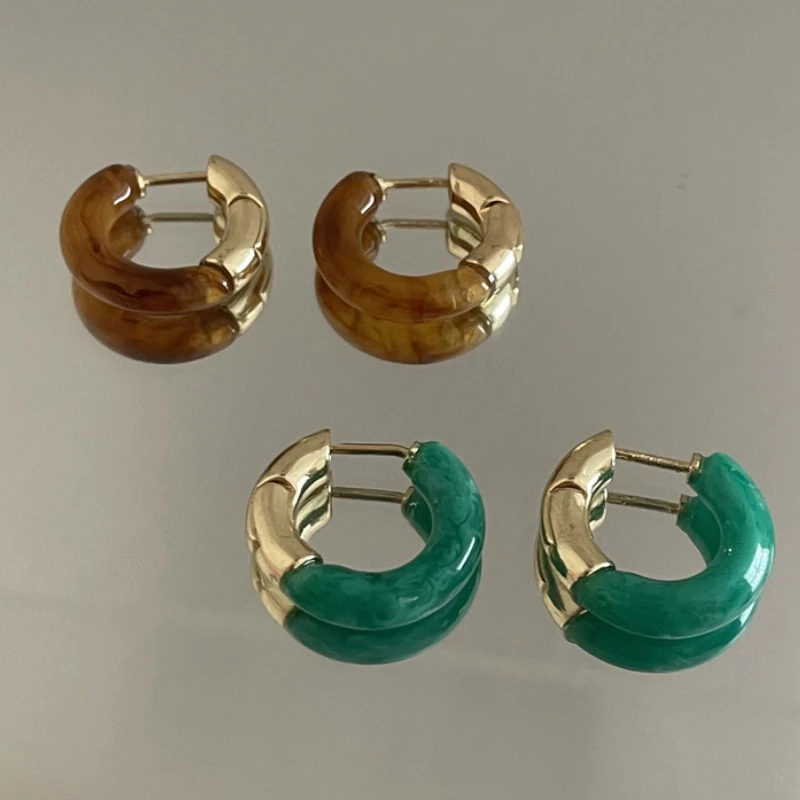 

High Quality Hot Sale Luxury Brand Sparkling Gold Color Precious Resin Round Hoop Earrings for Women Girls Fashion Fancy Jewelry