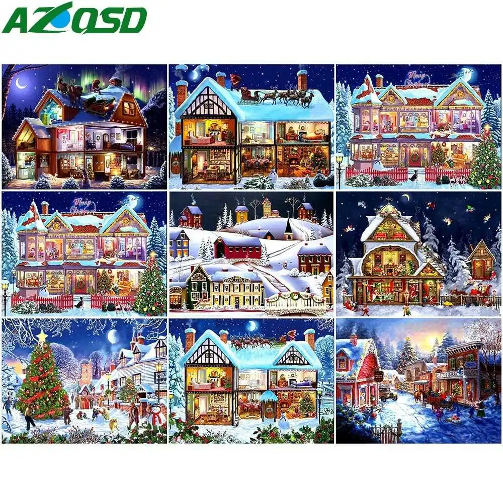 AZQSD бриллиантовый рисунок Рождество зимняя Алмазная вышивка 5D DIY квадратная
