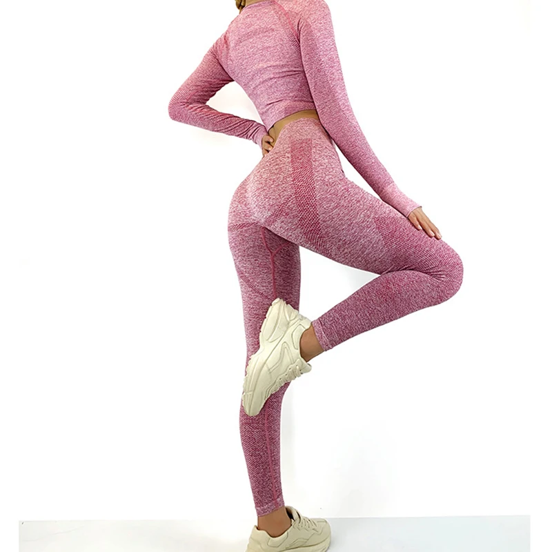 Женские Бесшовные комплекты для занятий йогой из 2 предметов одежда тренажерного