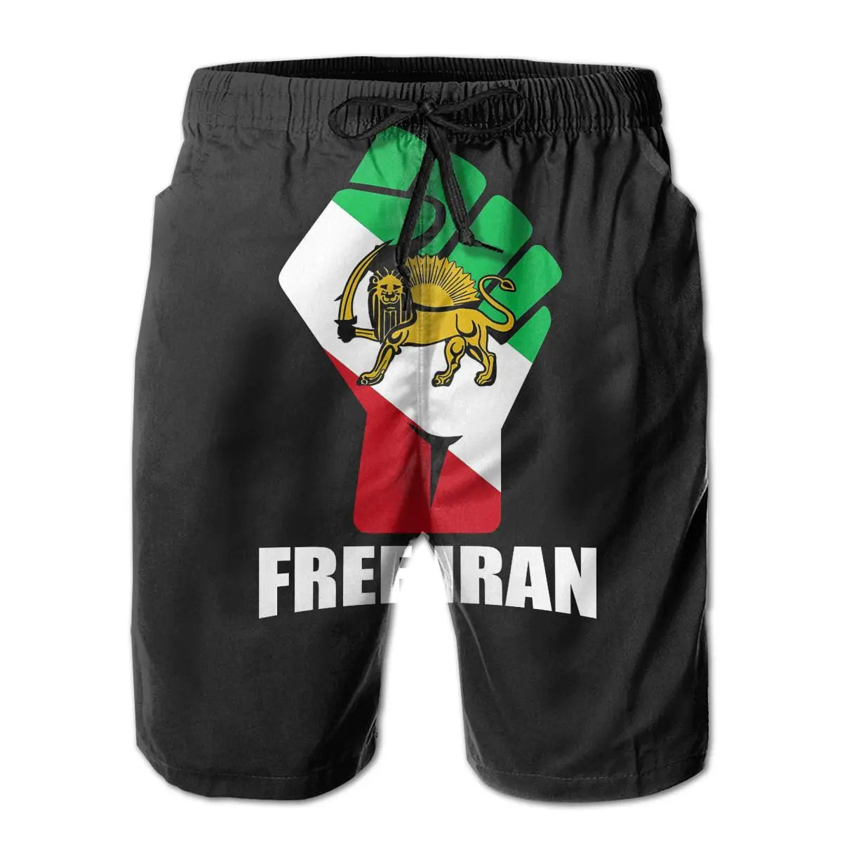 

Male Shorts Beach R333 Breathable Quick Dry NerdySports Free Iran Unity Fist With Lion Shirt