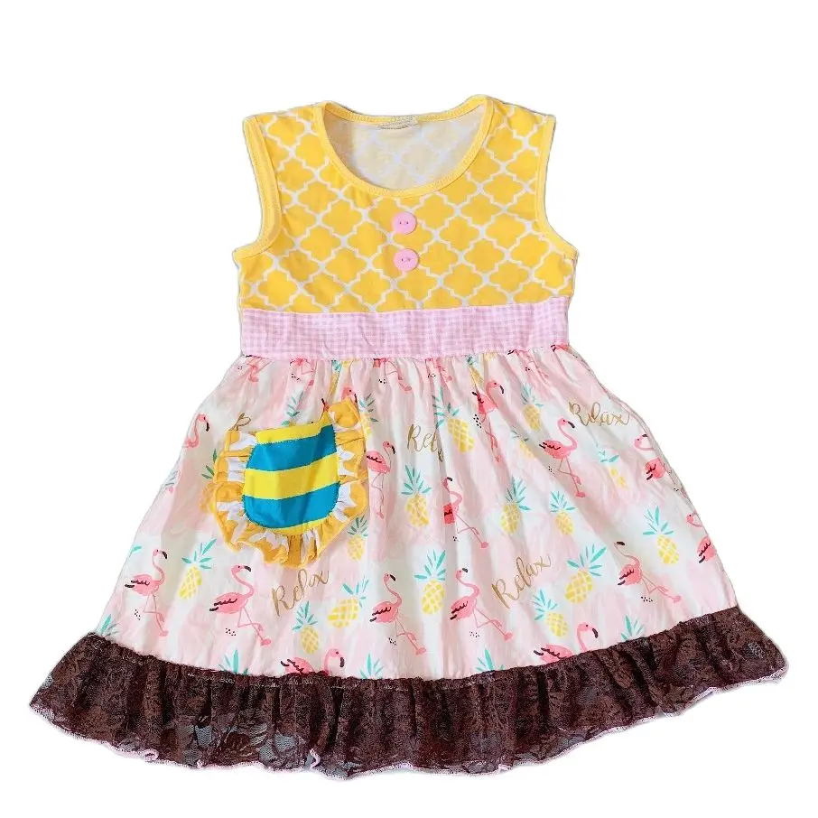 2019 Summer Yellow flamingo dress singlet present of Baby Girls Dress Apparel Accessory | Детская одежда и обувь