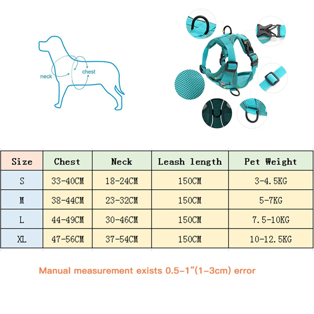

Dog Harness with Leash Summer Pet Adjustable Reflective Breathable Vest Walking Lead Polyester Mesh Harness for Small Medium Dog