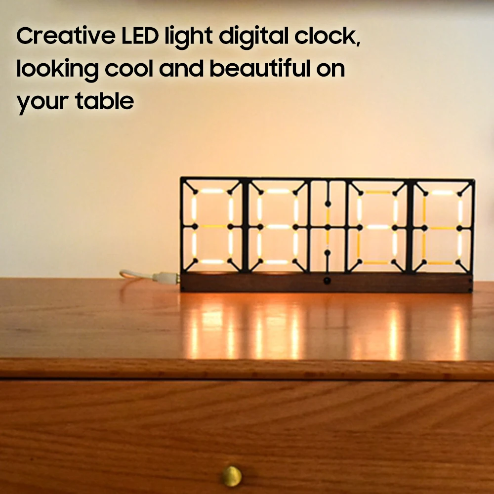 

Imitation Lights Digital Clock Glow Clock Hollow LED Desk Clock Semi-Finished Kit Adjustable Brightness with Remote Control