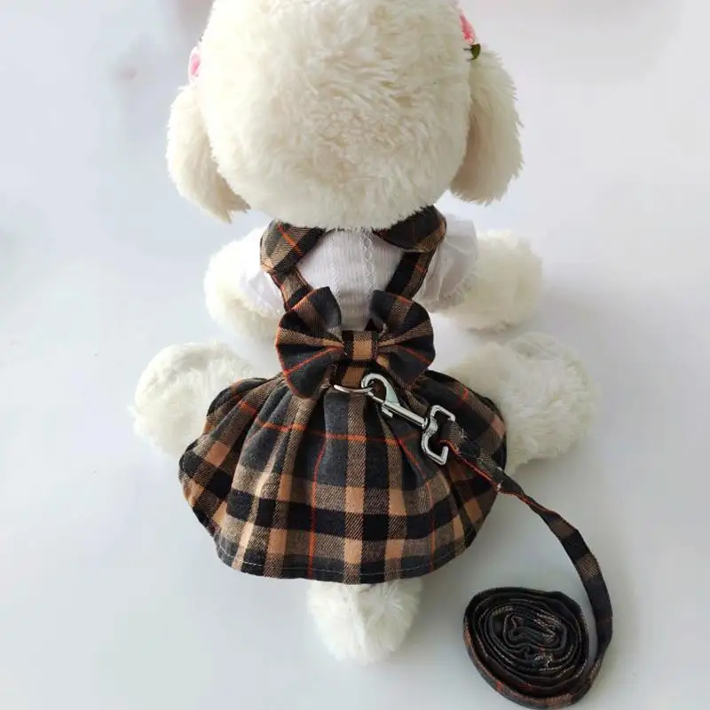 

Dog Collar Skirt Cat Plaid Breast Strap Traction Rope Teddy Pet Products Dog Puppy Walking Rope College Style Dog Accessories