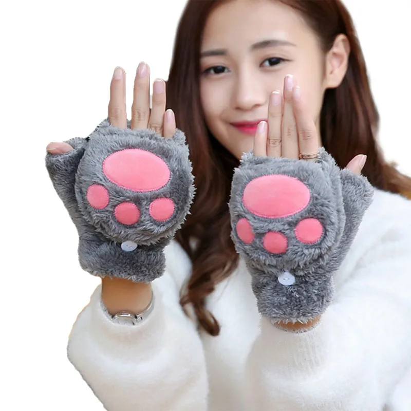 Милые Мультяшные женские сенсорные перчатки с кошачьими лапками для девочек