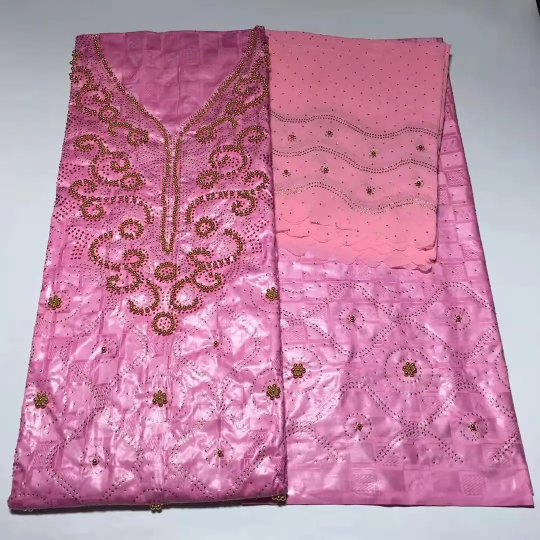 Top 3 In 1 Bazin Riche Sewing With Rhinestones&Beads African Fabric Nigerian Jacquard Brocade Beaded For Dress Material | Дом и сад