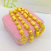 luxury yellow gold color necklace for men wedding engagement anniversary jewelry charm hollow beads chain choker gifts male new