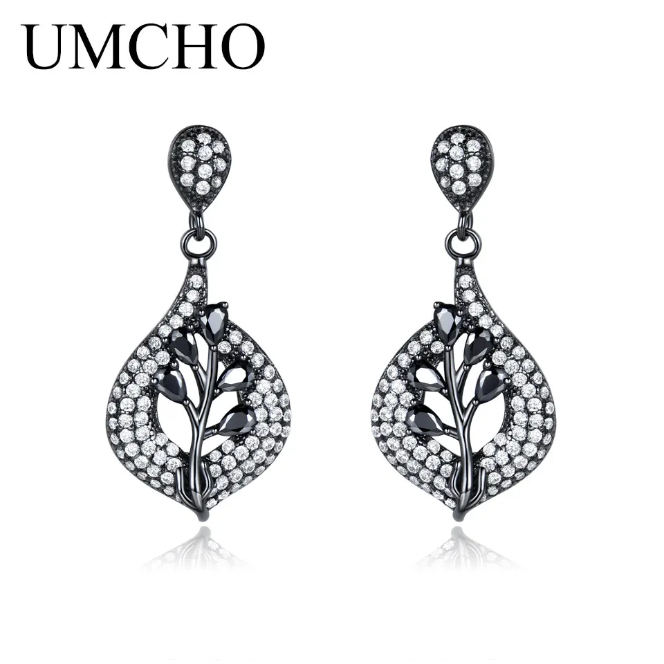 UMCHO 925 пробы серебряные клипсы для женщин нано черный драгоценный камень свадебные обручение ювелирные украшения подарок на день Святого Валентина