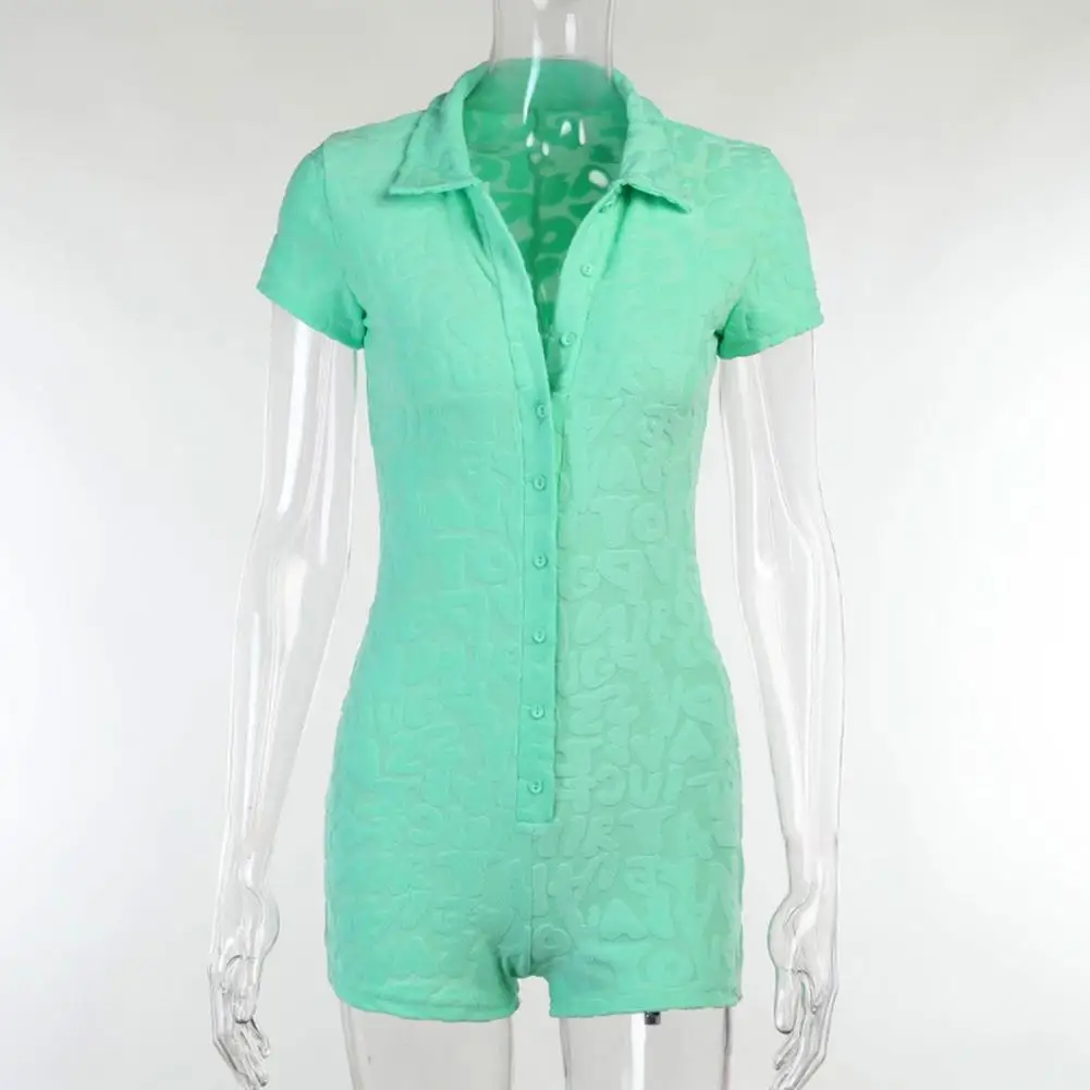

Slim Temperament Letters Pattern Single-breasted Romper for Daily Wear
