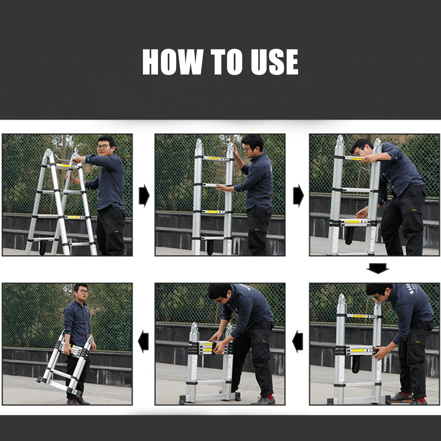 Телескопическая складная алюминиевая лестница 330 фунта| |