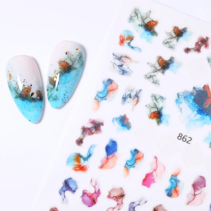 

Мраморные цветущие наклейки для ногтей, маникюр, японский цвет, строчка, дизайн, Арт, наклейки для ногтей клейкая лента, украшение для ногтей