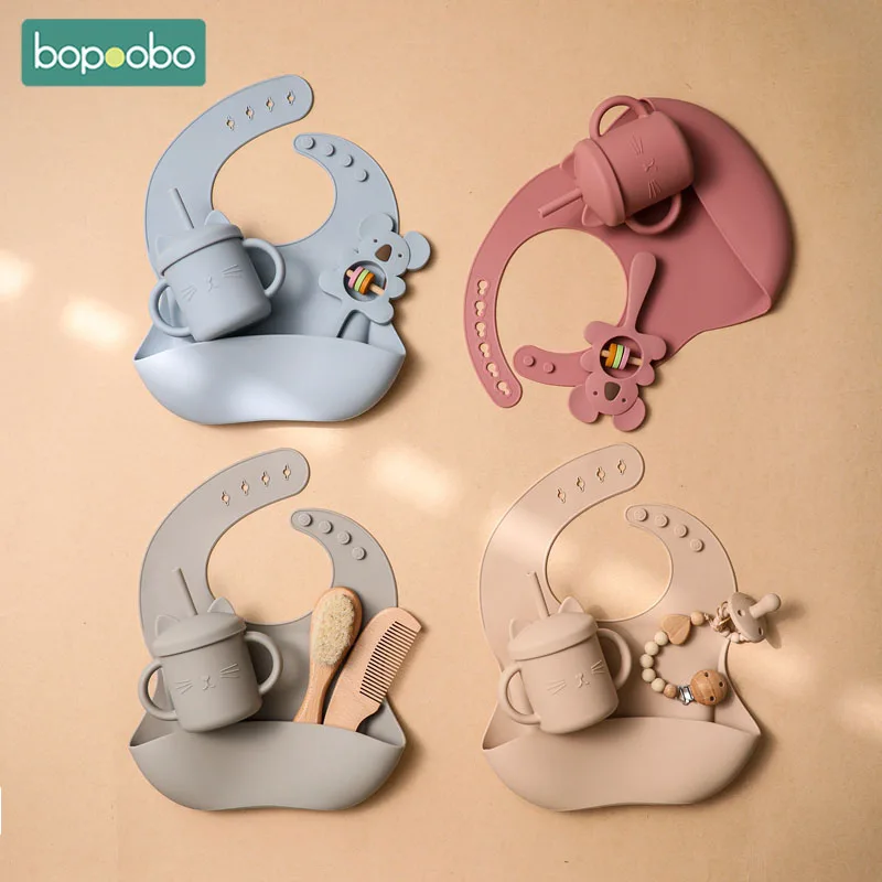

Bopoobo 1 комплект Детские Силиконовые столовые приборы соломенная чашка Детский Регулируемый слюнявчик коала погремушка Дети Деревянный Про...