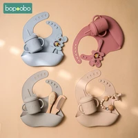 bopoobo 1set baby silicone cutlery straw cup children adjustable bib koala rattle kids wooden teether educational toy gift pack