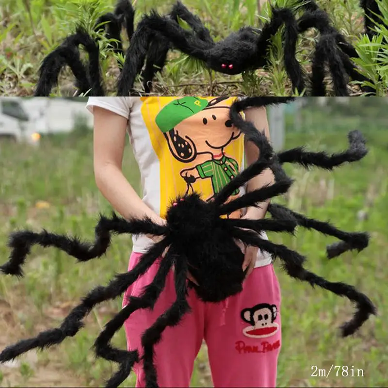 200 см черный мягкий плюшевый пушистый имитирующий паука забавная игрушка в виде