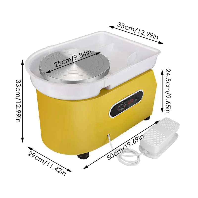 

Yellow Electric Pottery Wheel with LCD Display 25CM 350W Dual Control with Removable and Removable ABS Basin UK US EU Plug