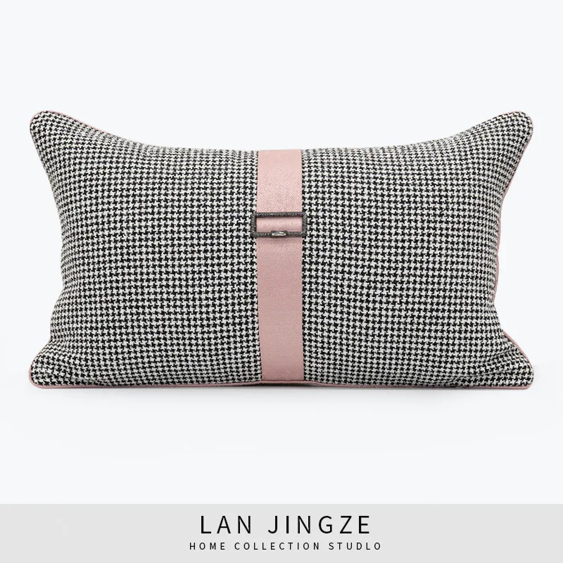 

LAN JINGZE Jacquard Pink Plaid Cushion Cover Home Decorative Throw Pillows Simple Wait Cushions For Bedroom Sofa