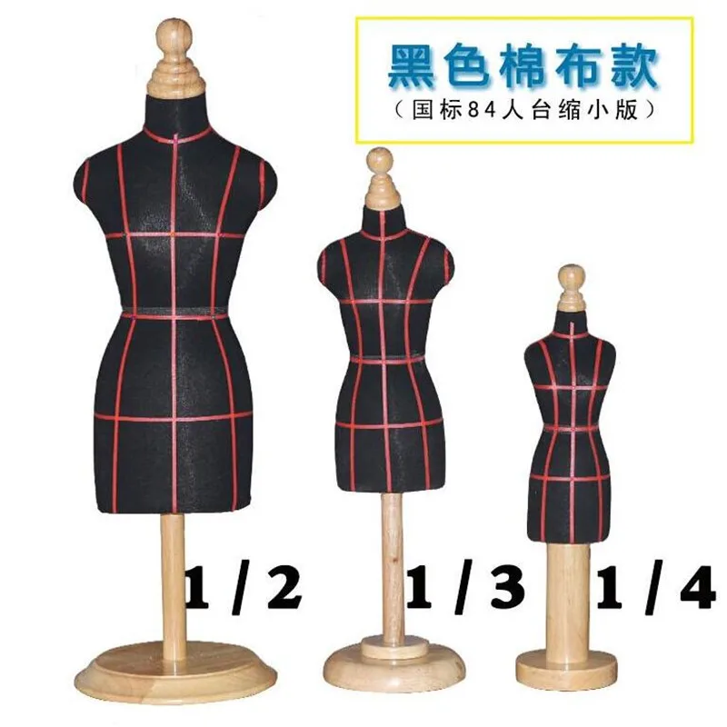 Black sewing jewellery Woman Half body mannequin profissional,mini 1:3 scale Teaching tailor wood manikin Disk base can pin C416
