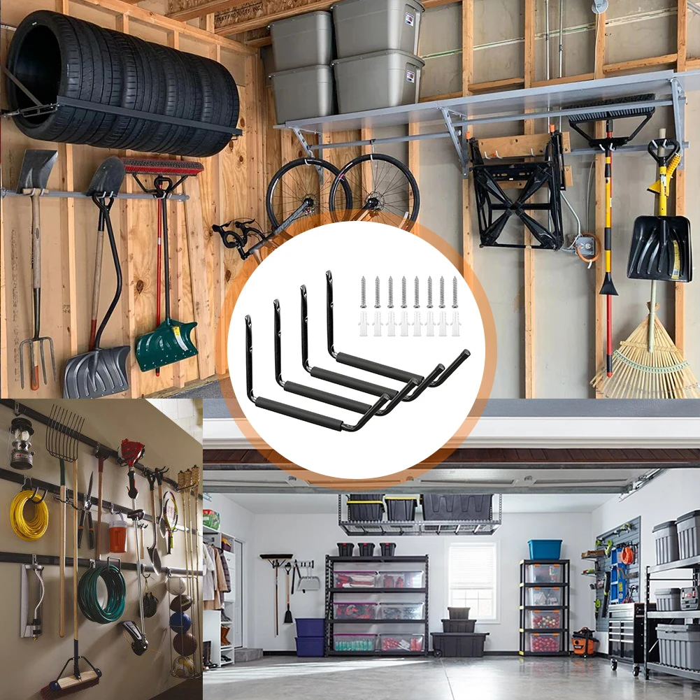 

4 Pcs Heavy Duty Garage Hooks Storage Utility Hooks Wall Mounted Kayak Hooks Hangers Organizer with Screws and Wall Anchors