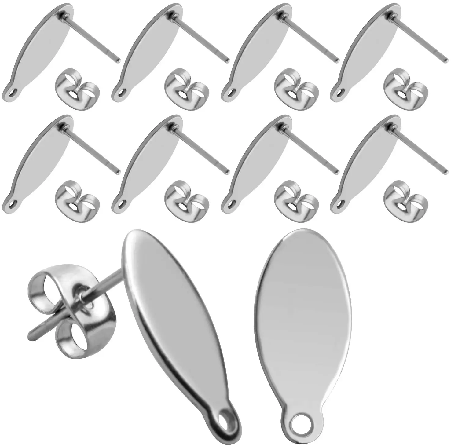 

20pcs Stainless Steel Oval Earring Studs Blank Earring Post with Loop and 20pcs Butterfly Earring Backs for Earring Making