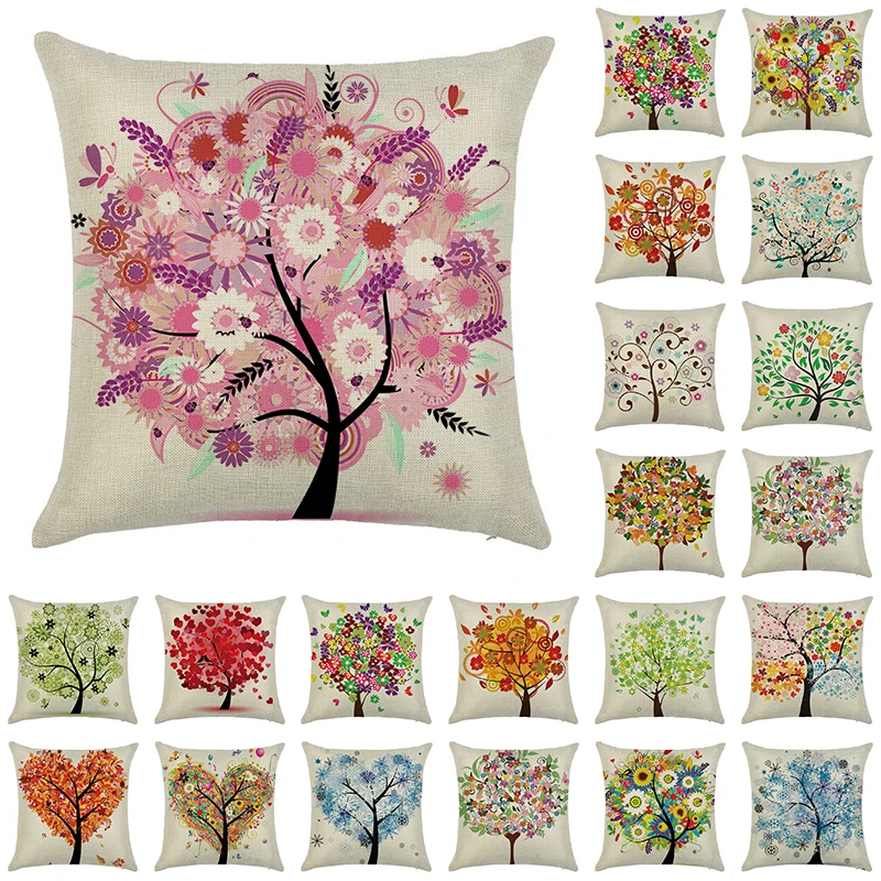 

Love Tree Cushion Cover for Sofa Home Car Decor House Oil Painting Pillow Case 45*45cm Linen Pillowcase