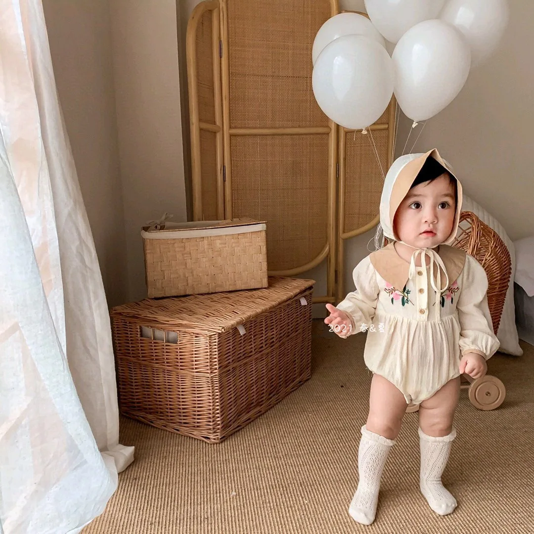 

Baby Bodysuit Girl Spring and Summer Outwear Harness Baby Embroidered Flowers One-piece Clothes Children's Triangle Bodysuit