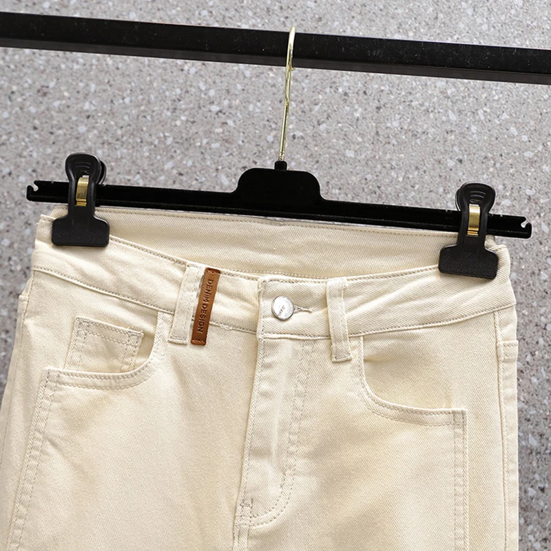 Женские джинсы в стиле пэчворк Стрейчевые прямые брюки из денима с разрезом