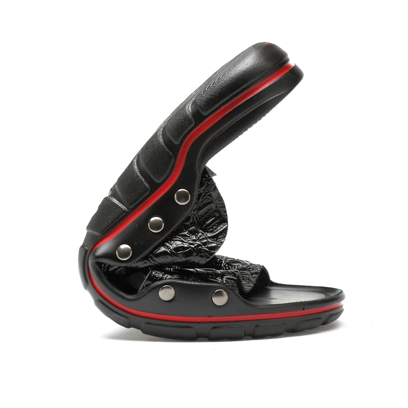 

Summer Slides Slippers Leather Men Beach Outdoor Casual Shoes Plus Size 50 Black Soft Breathable Lightweight Pantuflas Hombre