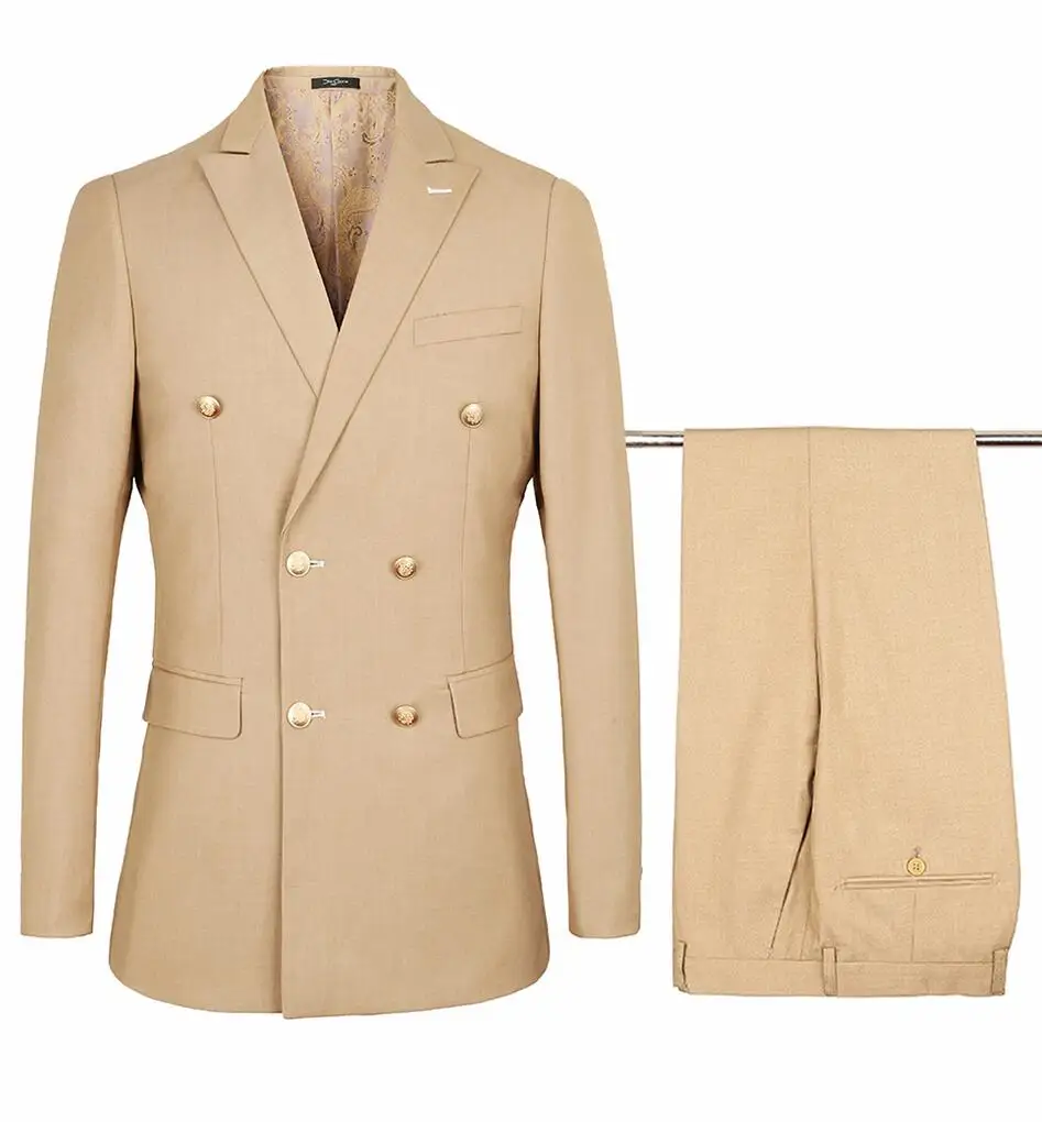 Мужские костюмы хаки с двубортным рядом пуговиц летние пляжные повседневные