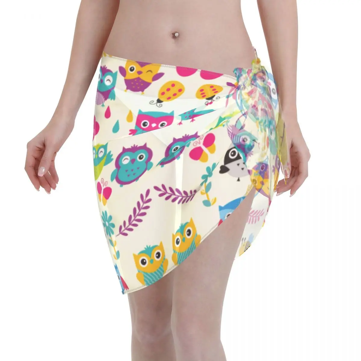 

Женская одежда для плавания, накидка на бикини, забавные Красочные Совы, пляжная мини-юбка с запахом, шорты парео, летняя пляжная одежда