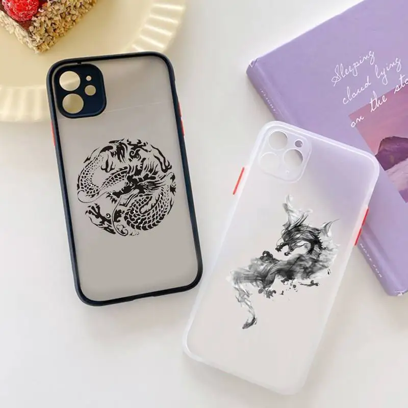 

Black Dragon Phone Case for iPhone 13 12 XS 11 pro max mini se2020 7 8 plus X XR matte transparent soft shell funda coque