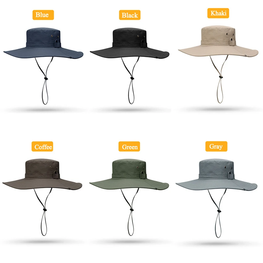 

2021 New Fashion Summer Bucket Hat Cowboy Men Outdoor Fishing Hiking Beach Hats Mesh Breathable Anti UV Sun Cap Large Wide Brim