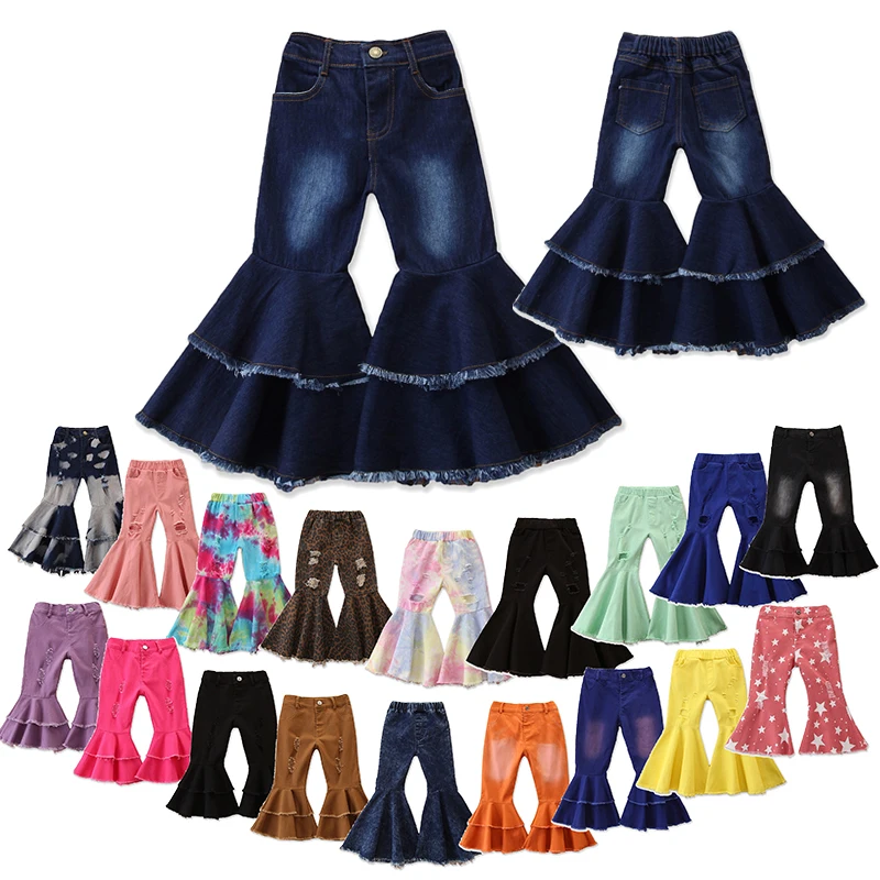 2023 New Fashion Jeans For Girls Spring Autumn Casual Flare Pants Kids Cowboy Trousers Clothing 2-7 Years