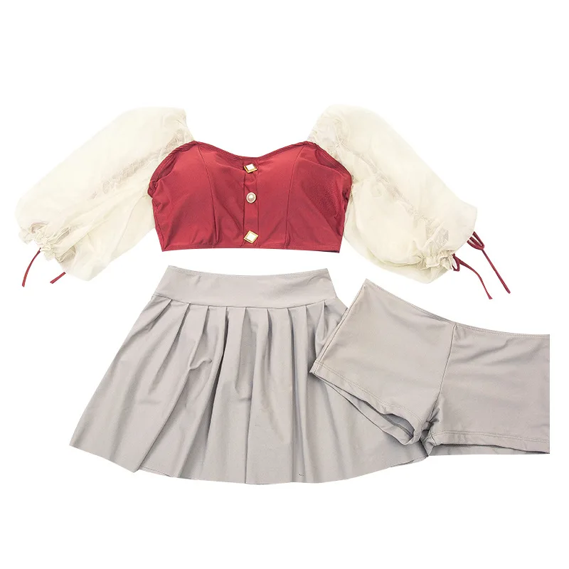 

Plus Size Swimwear Bathing Suit Bikini Push Up Women Two-Piece Swimsuit Skirt Split Three Piece Cover Hot Print Polyester Sierra