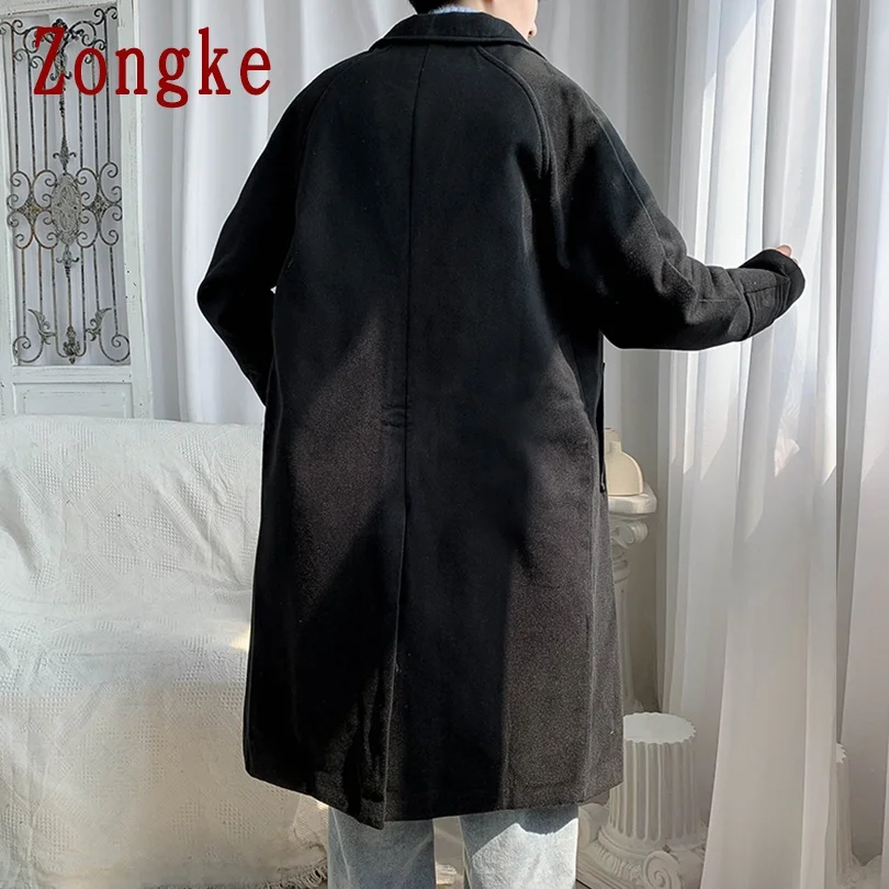 

Zongke Solid Single Breasted Long Men Coats Winter Long Coat Men Jacket 2021 Overcoat Men Trench M-5XL