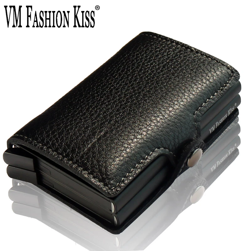 VM FASHION KISS мягкая натуральная кожа RFID мини кошелек безопасность Смарт двойная коробка алюминиевый бизнес кредитный держатель для карт металлический кошелек