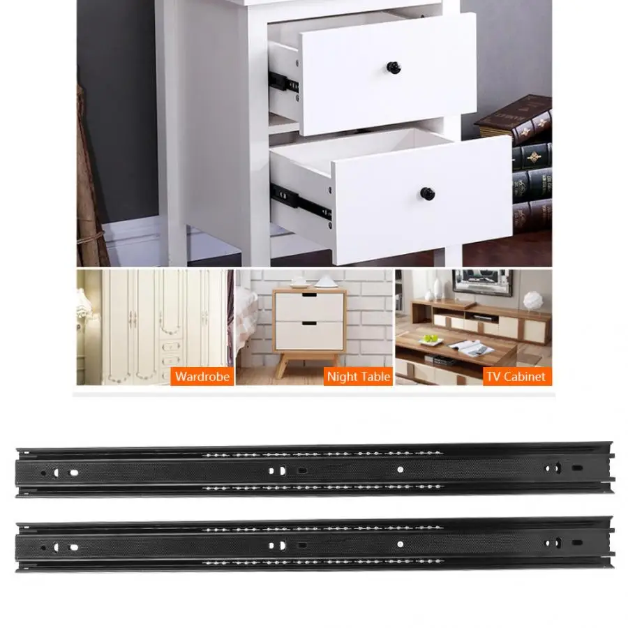 2Pcs 14in Drawer Slide Telescopic 3 Section Cold Rolled Steel for Mobile Cabinet White/Black sliding mechanism door fittings |