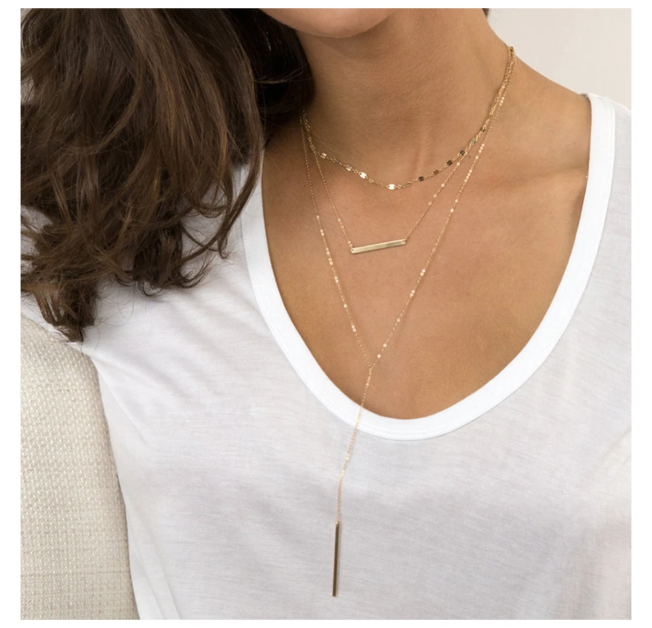 

JUJIE 316L Stainless Steel Multilayered Necklace For Women 3 Color Fashion Classic Gold Color Necklace Dainty Chokers Necklace