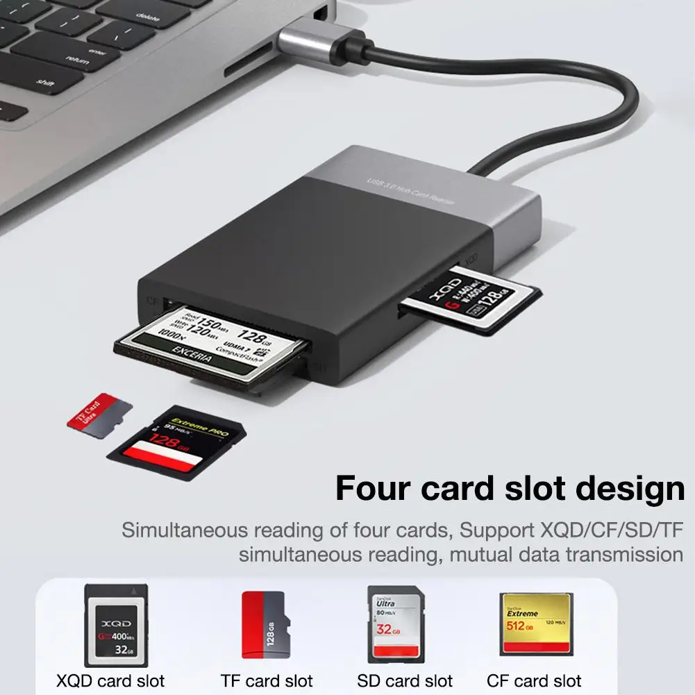 6 in 1 multi memory card reader abs aluminum alloy shell pvc wire reader usb 3 0 2 port hub high speed adapter for xqd cf sd tf free global shipping