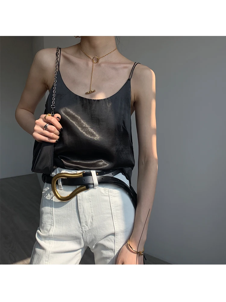 HA SA korean tank halter tops vintage Satin corset silk satin off shoulder bustier femme backless bandage vintage French fashion