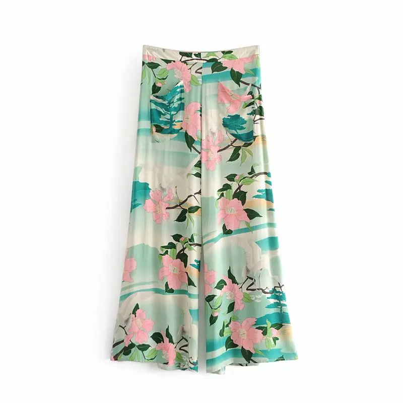 as picture Boho chic happie, женские широкие штаны с принтом Журавля, богемные штаны, женские повседневные свободные длинные штаны из вискозы в стиле бохо, большие размеры - Цвет: as picture