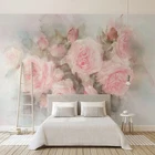 Пользовательская настенная ткань, красивые розовые акварельные розы, обои, свадебная комната, спальня, фон для телевизора, настенное покрытие, домашний декор, фреска