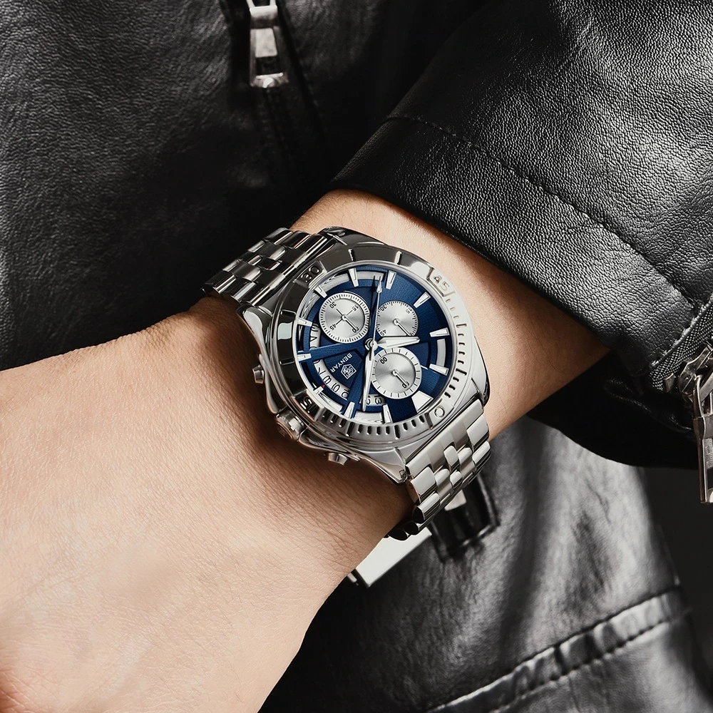 

Top Brand Benyar Men's watches Luxury Business Stainless steel Quartz Chronograph Men's Watch Waterproof Casual Male Clock