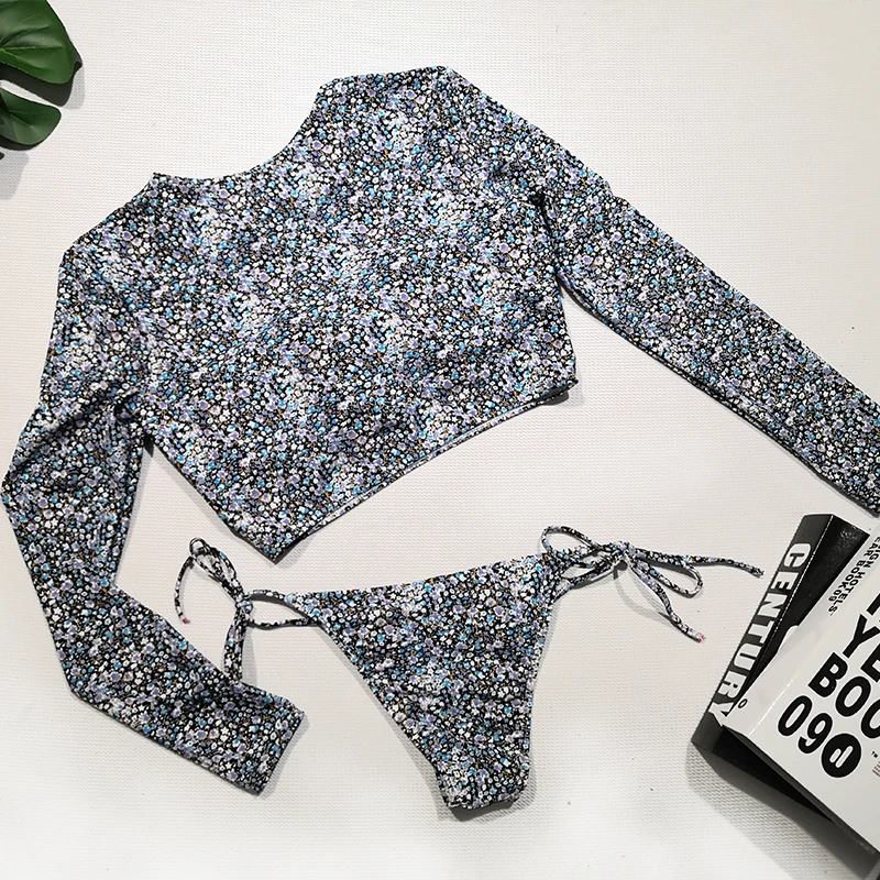 Женский раздельный купальник с принтом в горошек укороченный Топ длинным