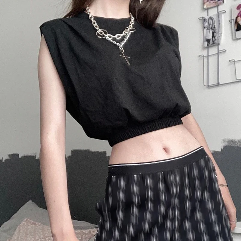 

Rockmore Gothic Tank Top Tee Women Crop Top Aesthetic Harajuku Punk Corset Oversized Cropped Shirt Black Sexy Female Summer Cami