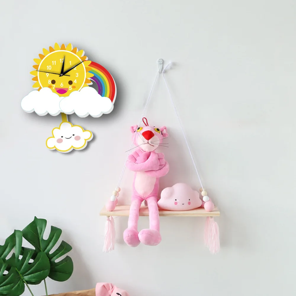 Funlife children cute cartoon swing clock sun rainbow decoration pendulum creative animal UWC003 | Дом и сад