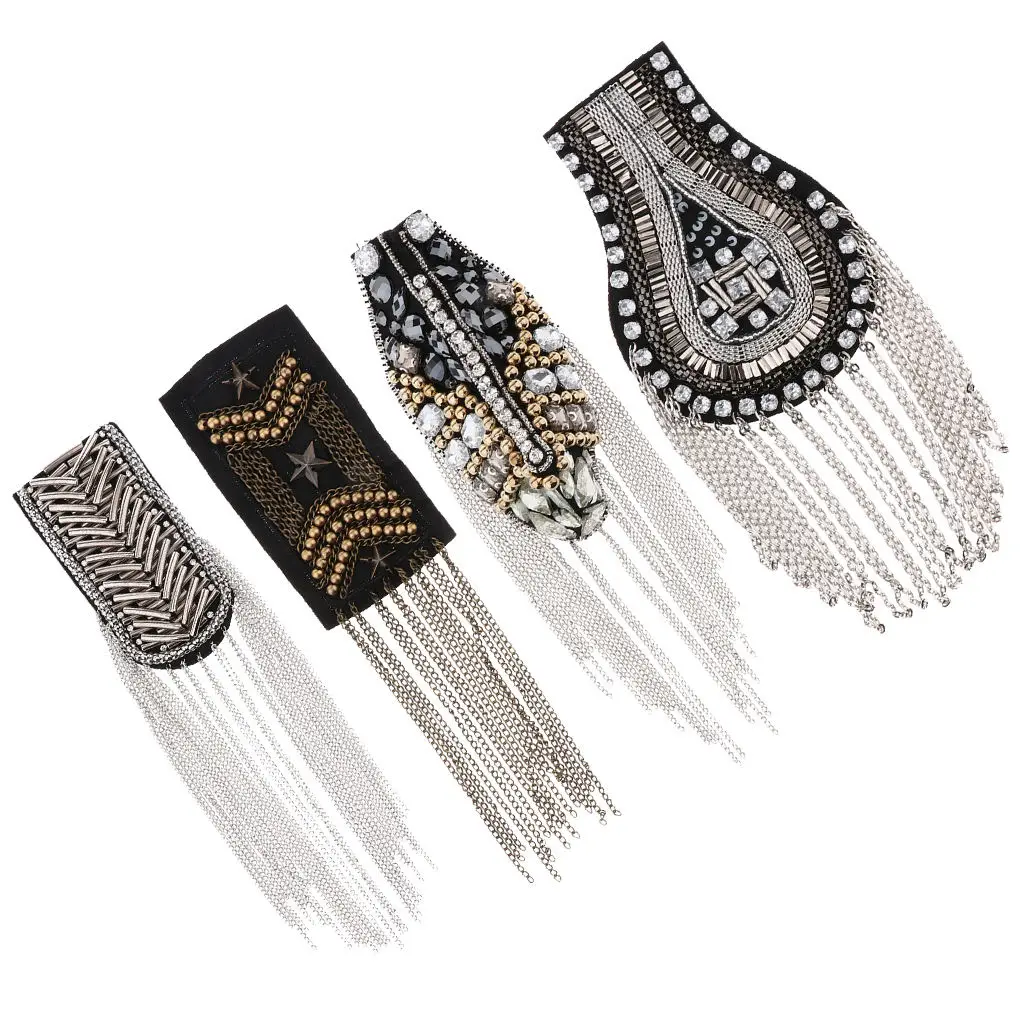 

Beads Epaulet with Fringed/Tassel Metal Punk Shoulder Epaulette