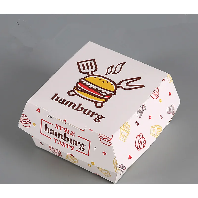 packaging box2 100 шт упаковочная коробка для гамбургеров белая карта креативная выпечка вкусная коробка для хлеба, бумажная коробка для пикника еда для вечеринки одноразовая упаковка - Цвет: packaging box2
