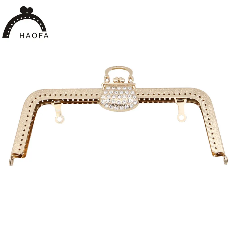 Light Gold HAOFA Новое поступление металлический кошелек рамка 20 см сумка рамки для DIY сумки горный хрусталь винтажный кошелек с тиснением рамка 4 шт./партия - Цвет: Light Gold