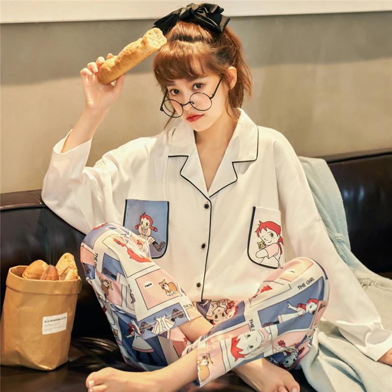 

JRMISSLI Women Pajamas Set Autumn New Printed Pijamas Suit Sleepwear Casual Home Clothes Pyjamas Femme Nightwear